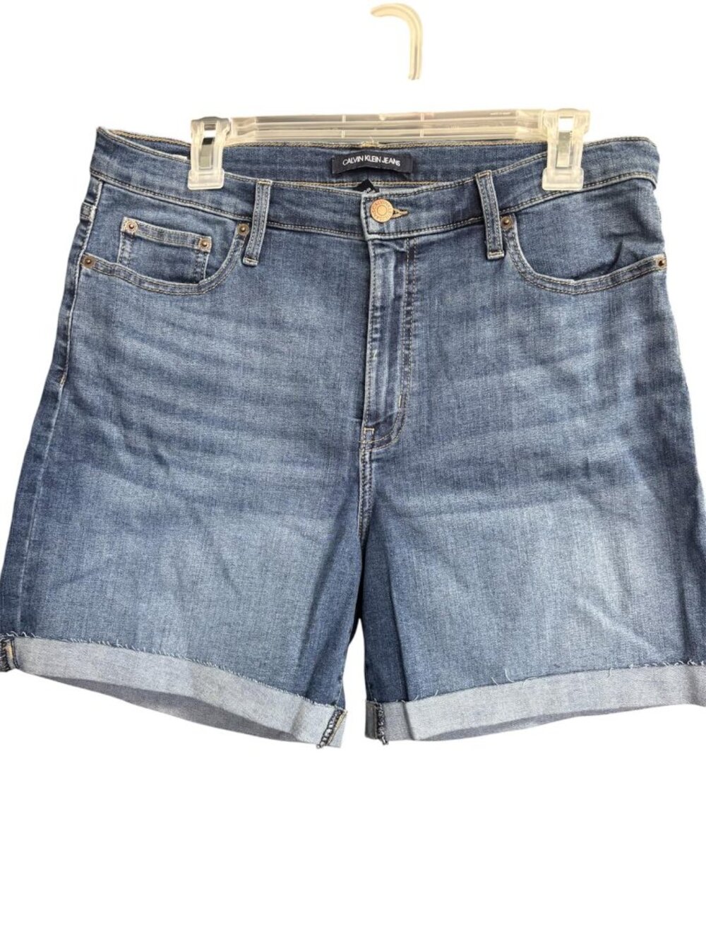 Calvin Klein Womens Repreve Jeans Shorts Sz 12 High Rise Roll Cuff Stretch